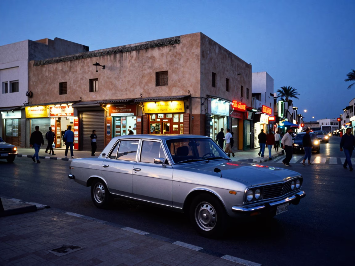 Blue Hour on Street Corner in Casablanca in in Casablanca, Morocco