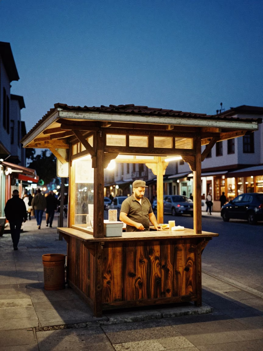 Blue Hour on Street Corner in Izmir in in Izmir, Turkey