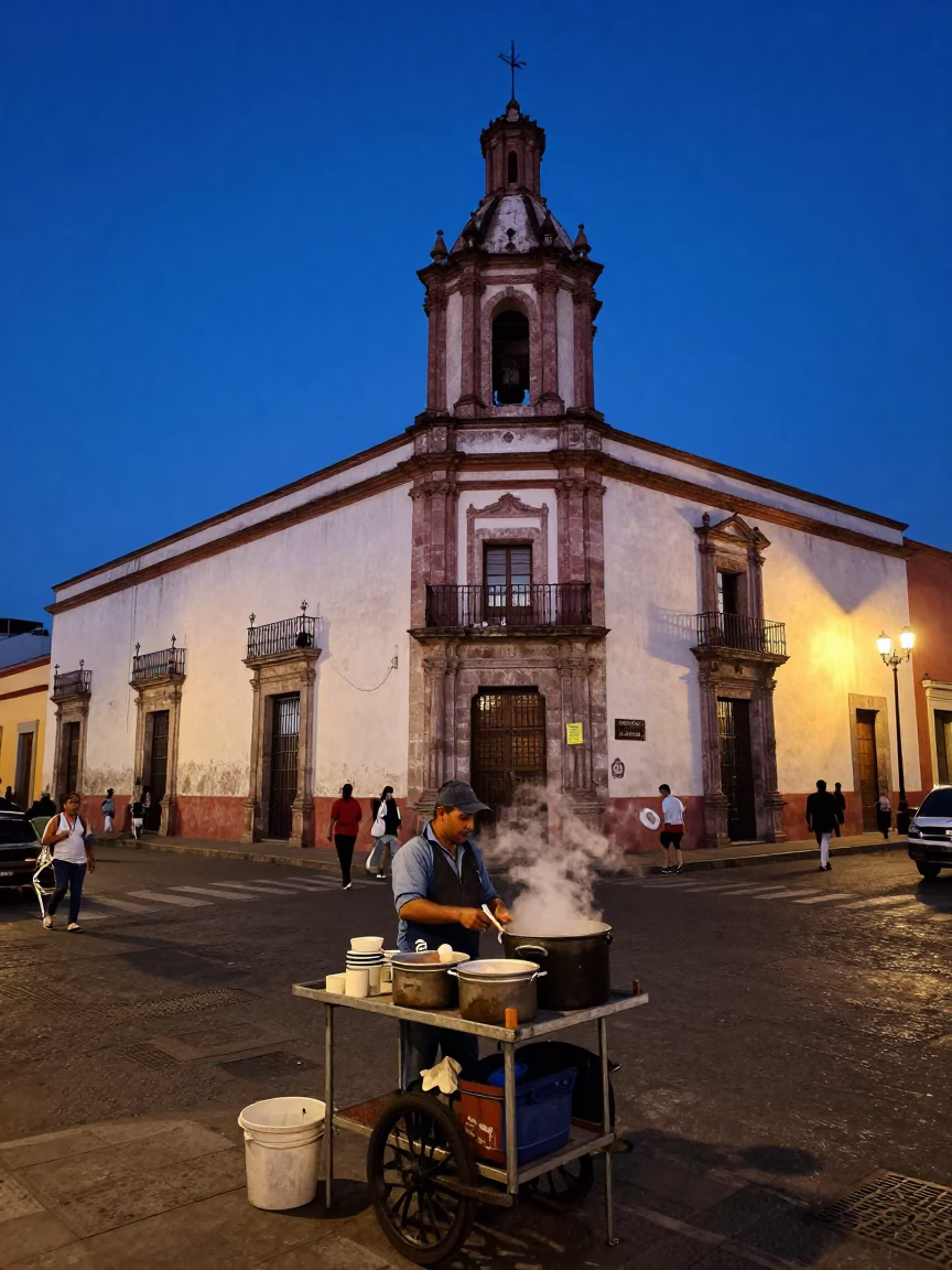 Blue Hour on Street Corner in Oaxaca in in Oaxaca, Mexico