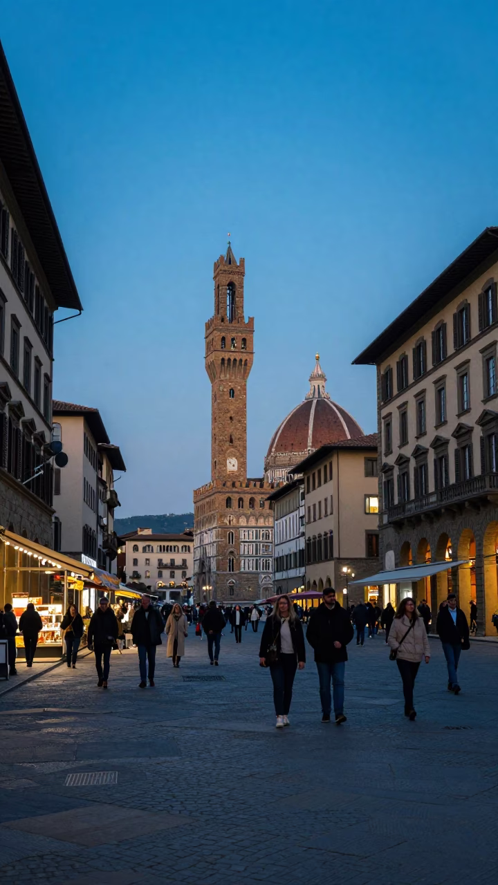 Blue Hour on Street Scene in Florence in in Florence, Italy