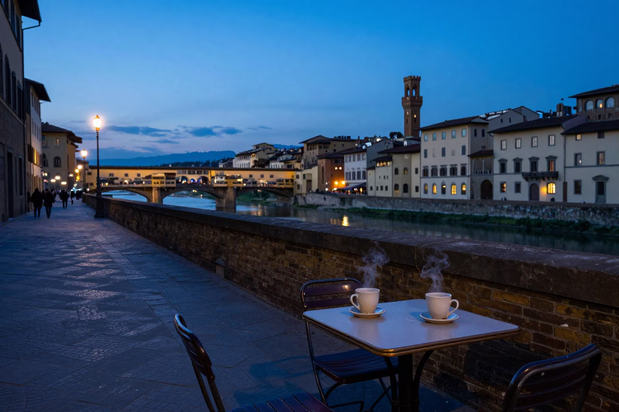 Blue Hour on Street Scene in Florence in in Florence, Italy
