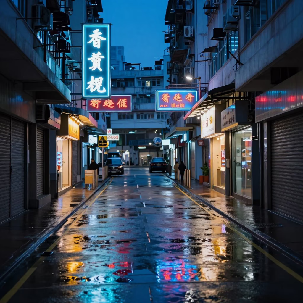 Blue Hour on Street Scene in Hong Kong in in Hong Kong, Hong Kong