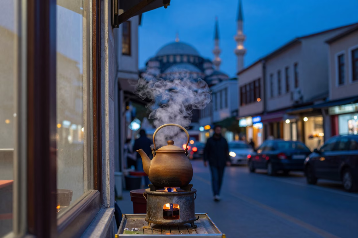 Blue Hour on Street Scene in Istanbul in in Istanbul, Turkey