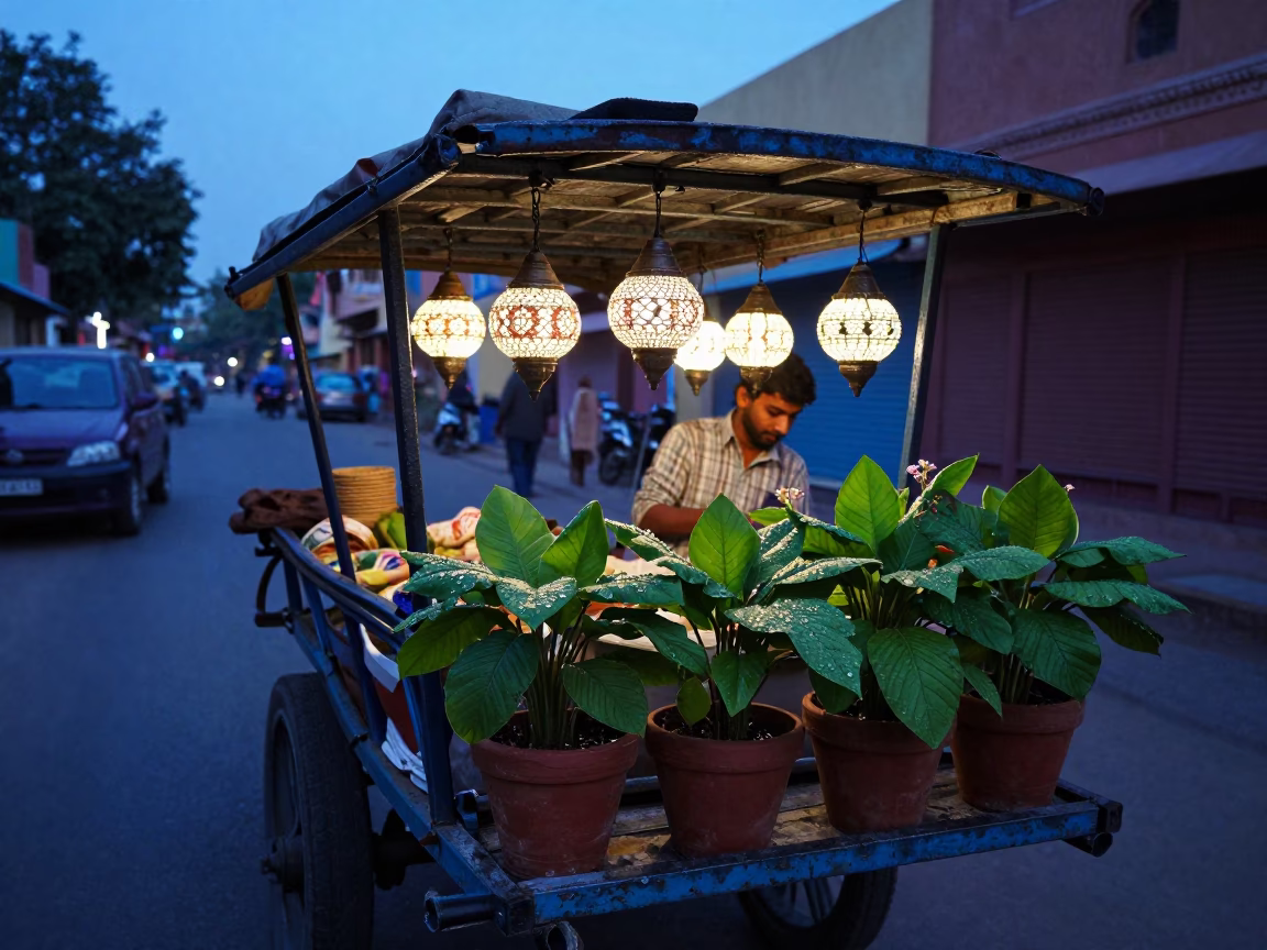 Blue Hour on Street Scene in Jaipur in in Jaipur, India