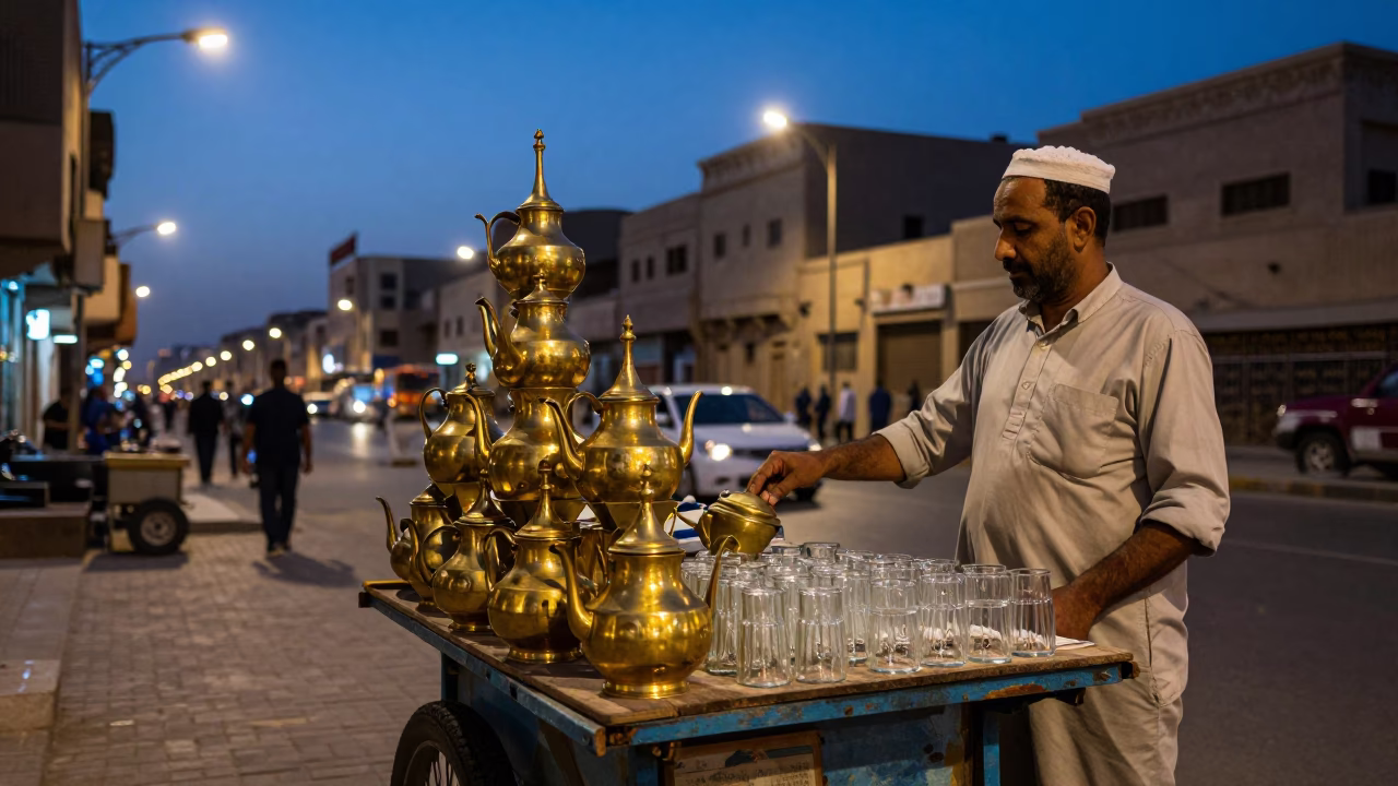 Blue Hour on Street Scene in Luxor in in Luxor, Egypt