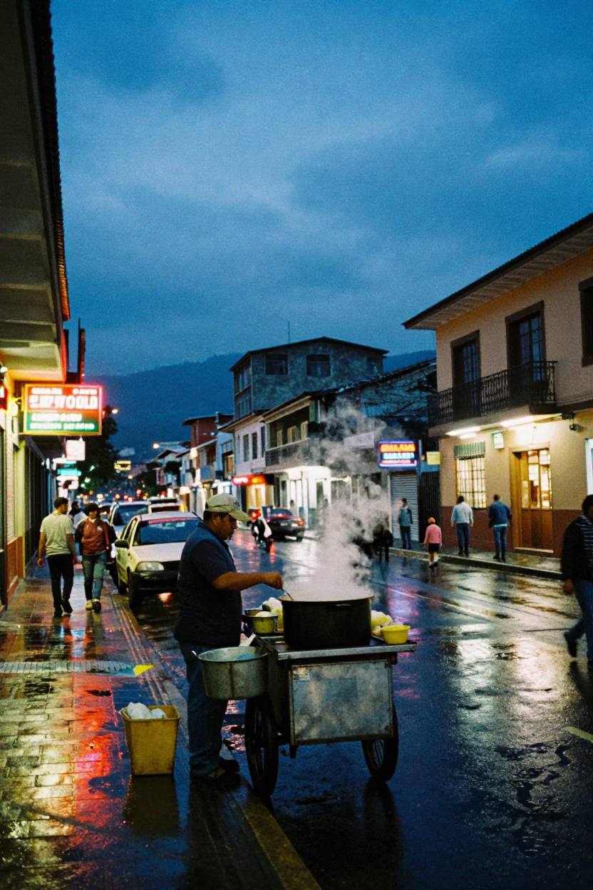 Blue Hour on Street Scene in Medellin in in Medellin, Colombia