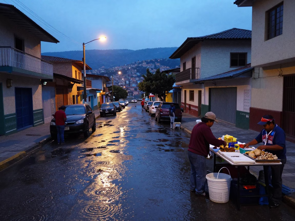 Blue Hour on Street Scene in Medellin in in Medellin, Colombia
