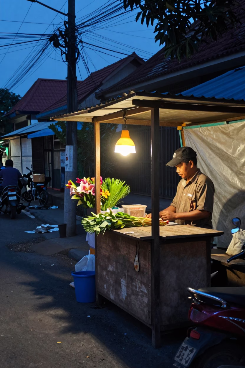 Blue Hour on Street Scene in Yogyakarta in in Yogyakarta, Indonesia