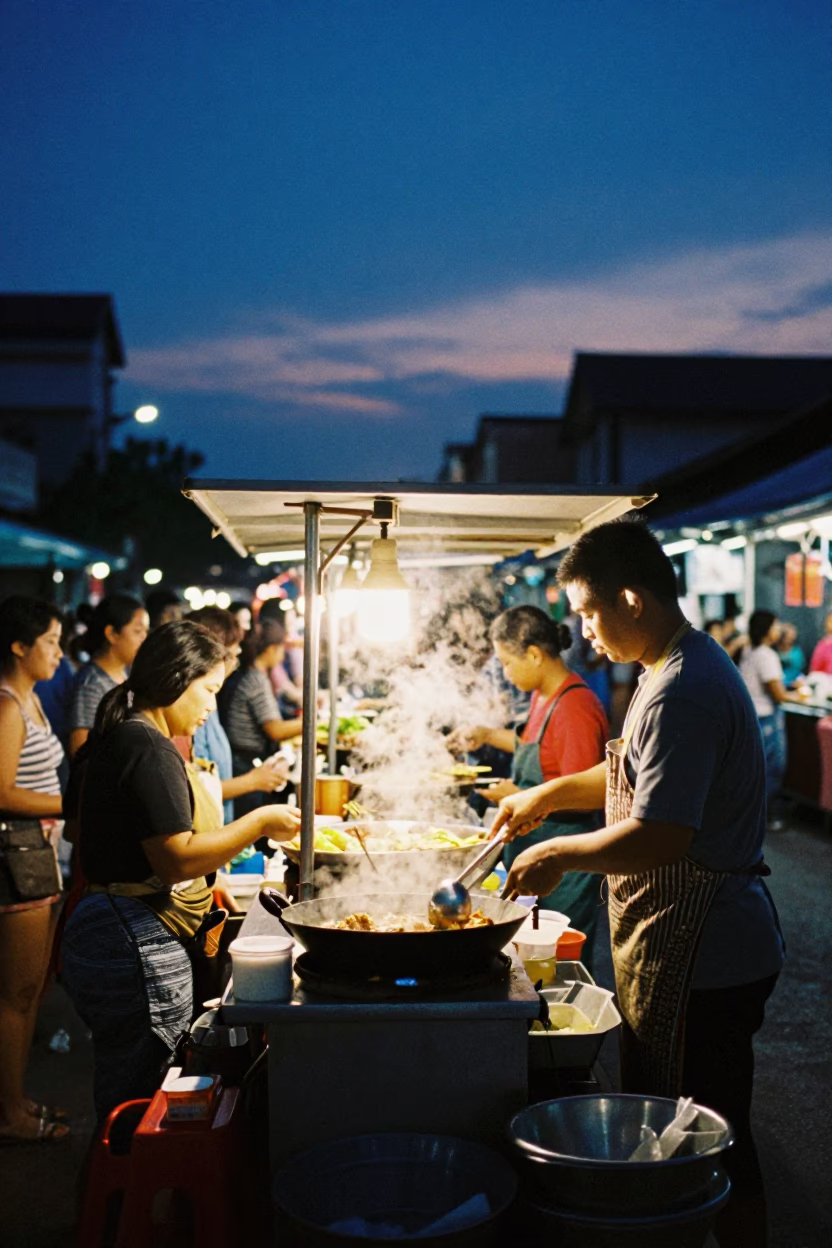 Blue Hour on Street Stall in Phuket in in Phuket, Thailand