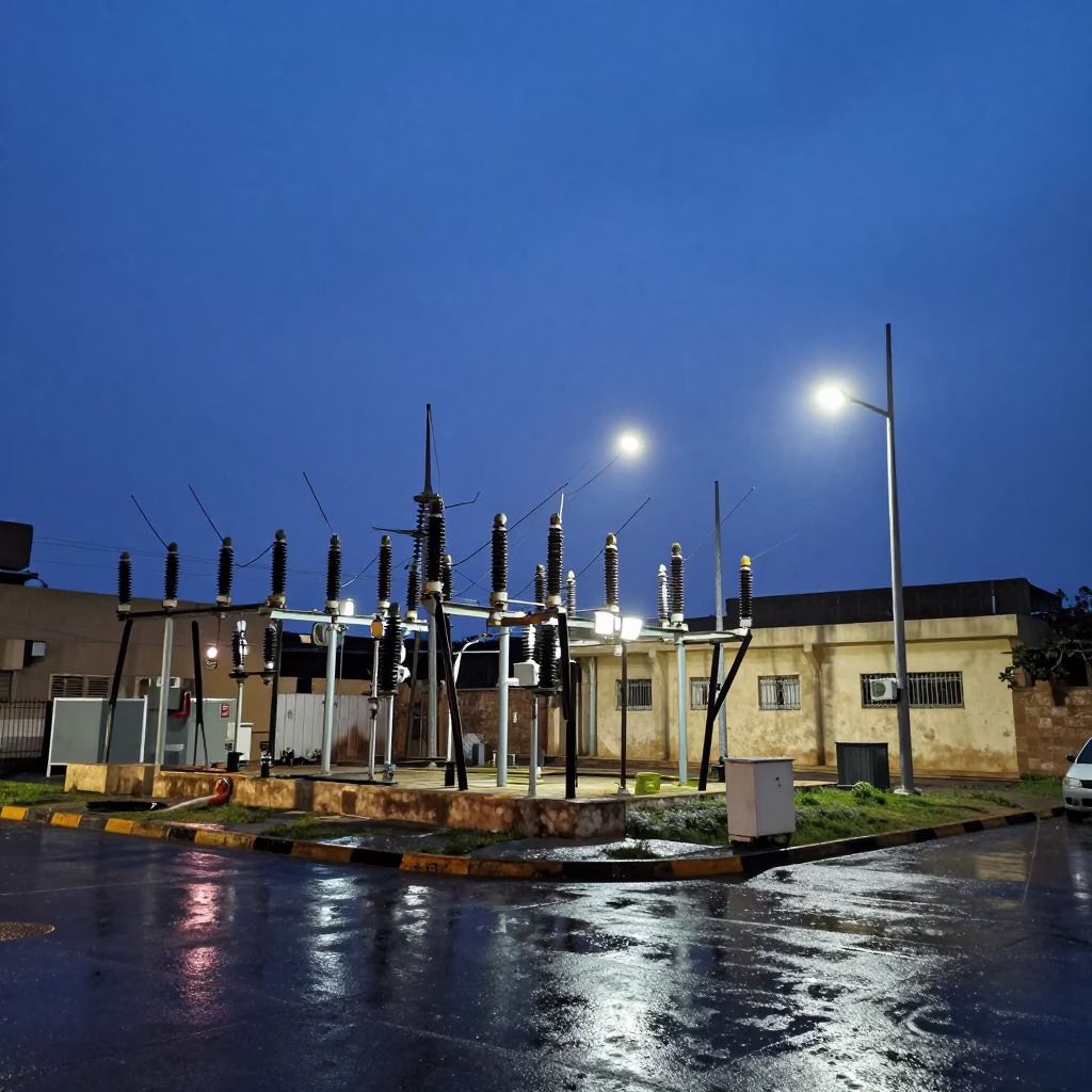 Blue Hour on Substation Insulators in Alexandria in in Alexandria, Egypt