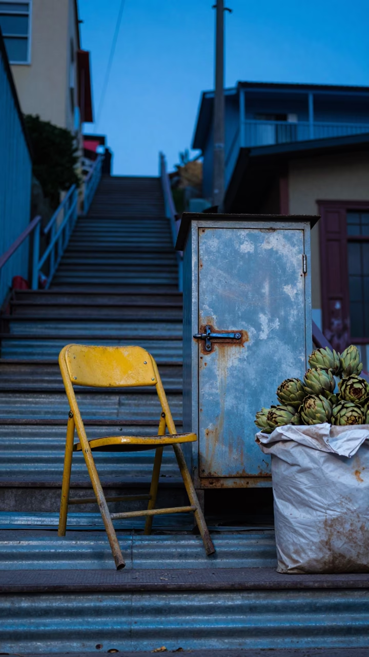 Blue Hour on Vendor in Valparaiso in in Valparaiso, Chile