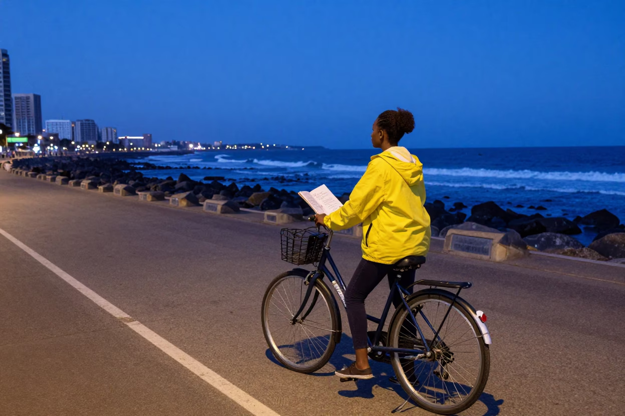 Blue Hour on Woman in Durban in in Durban, South Africa