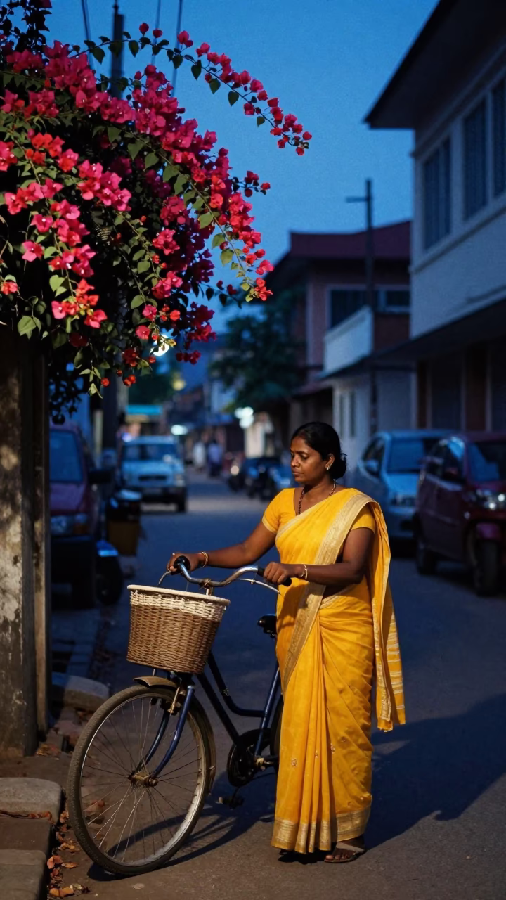 Blue Hour on Woman in in Chennai, India