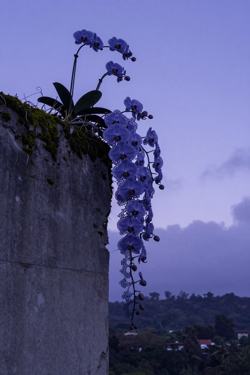 Blue Hour Orchid Eruption on Mauritius Concrete in in Mauritius