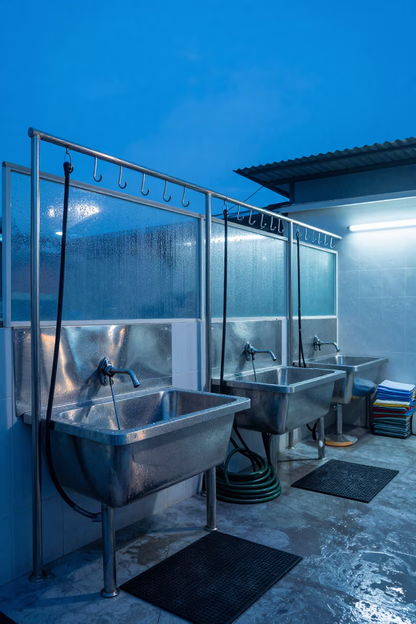 Blue Hour Pet Wash Rail in Hyderabad Grooming Bay in inside a grooming bay in Hyderabad