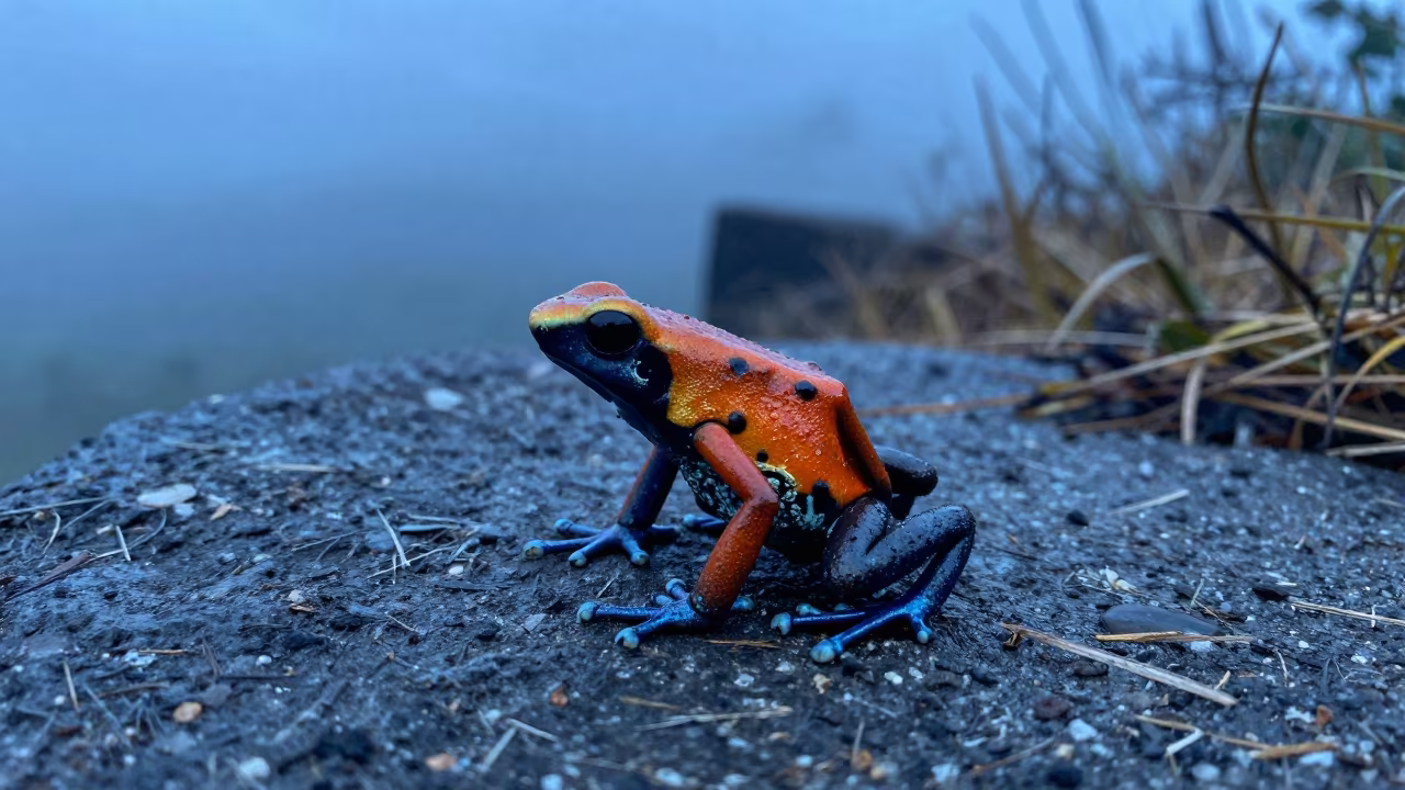 Blue Hour Poison Dart Frog on Wind Scoured Ridge in on a wind-scoured ridge near Chennai