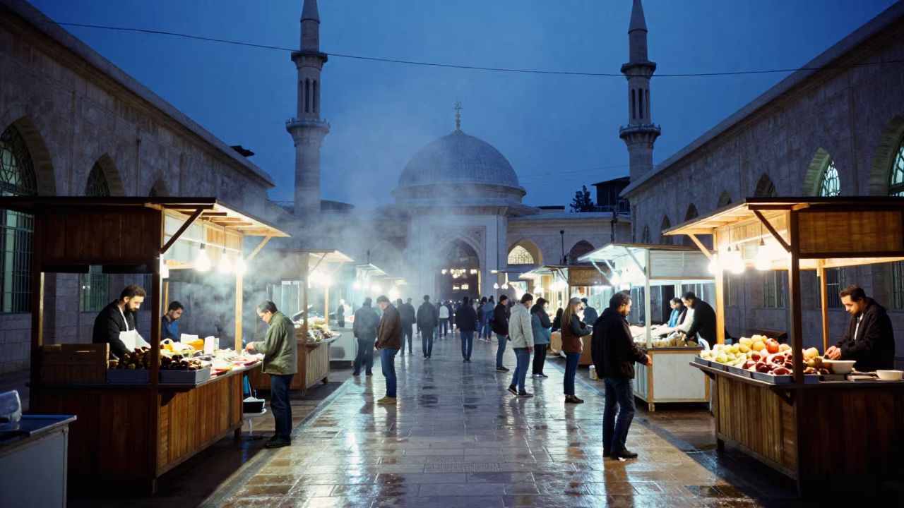 Blue Hour Prayer Hall Night Market Lane in in a prayer hall in Petah Tikva