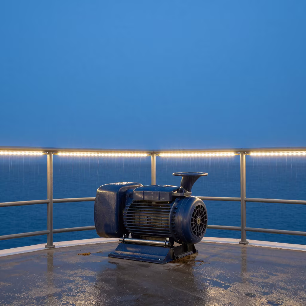 Blue Hour Pump on Foggia Pier Railing in on a pier railing in Foggia