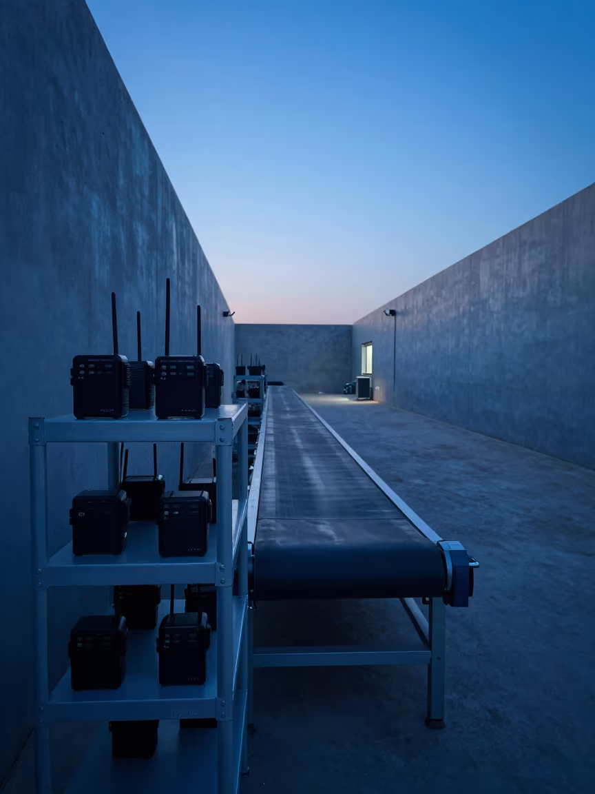 Blue Hour Radio Shelf After Sorting Rush in at a parcel sorting belt in Bahawalpur