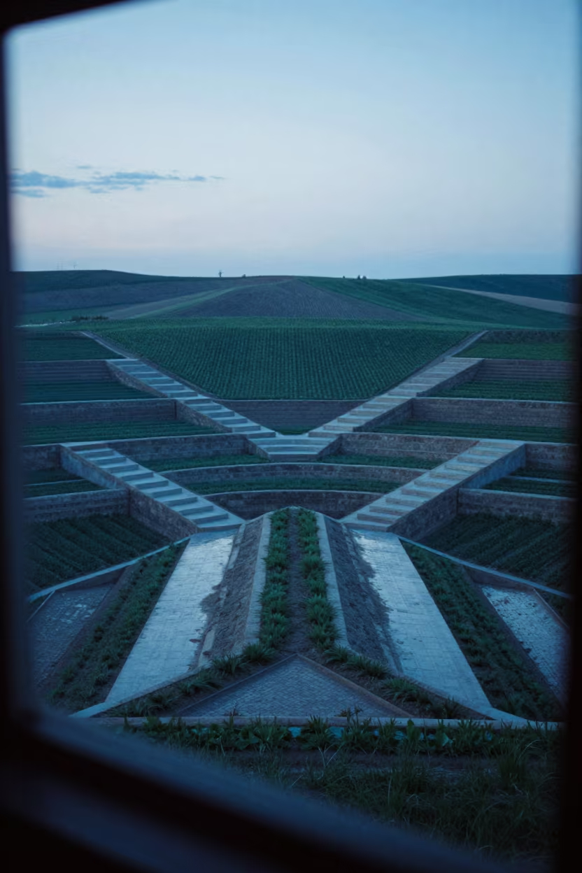 Blue Hour Reflections of Alberta Terrace Farming in in Alberta