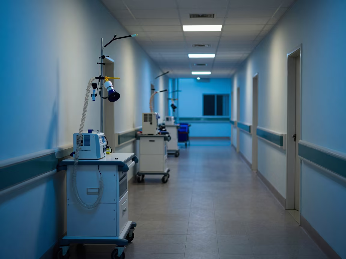 Blue Hour Respiratory Therapy Cart in Hospital Corridor in along a therapy corridor with organized equipment near Ogbomosho