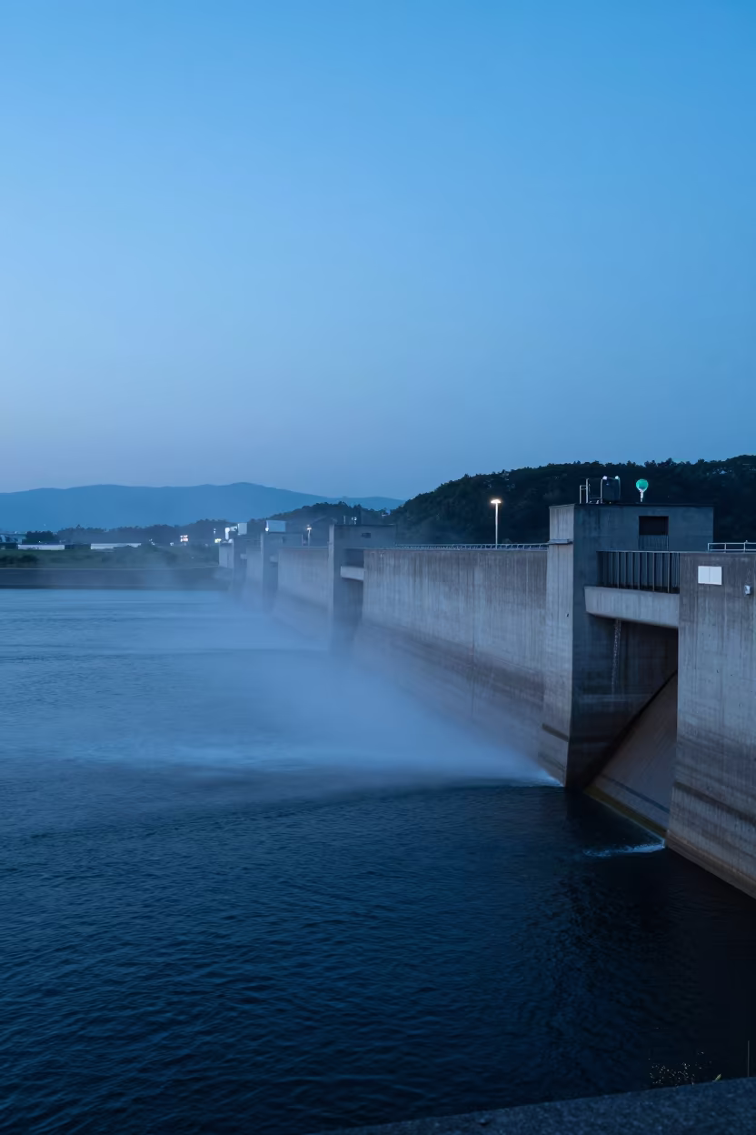 Blue Hour Spillway Sea Spray Twilight in along a dam spillway near Fukuoka