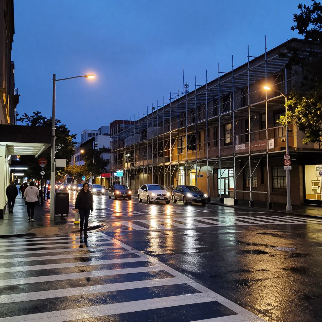 Blue Hour Street Photography in Melbourne Victoria Australia with Urban Details in in Melbourne, Victoria, Australia