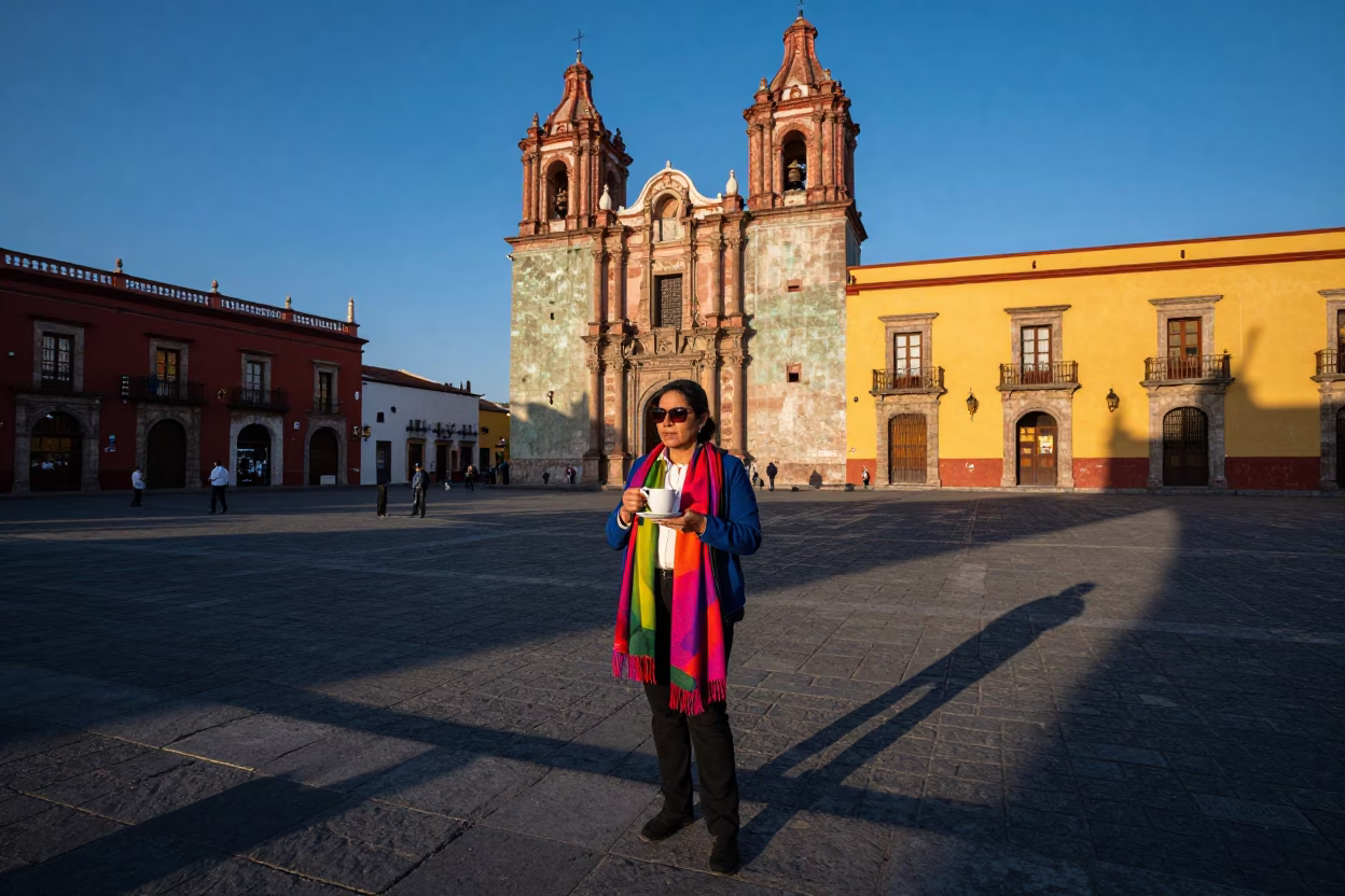 Blue Hour Street Photography in Oaxaca Mexico City Center with Scarf and Tea Kettles in in Oaxaca, Mexico