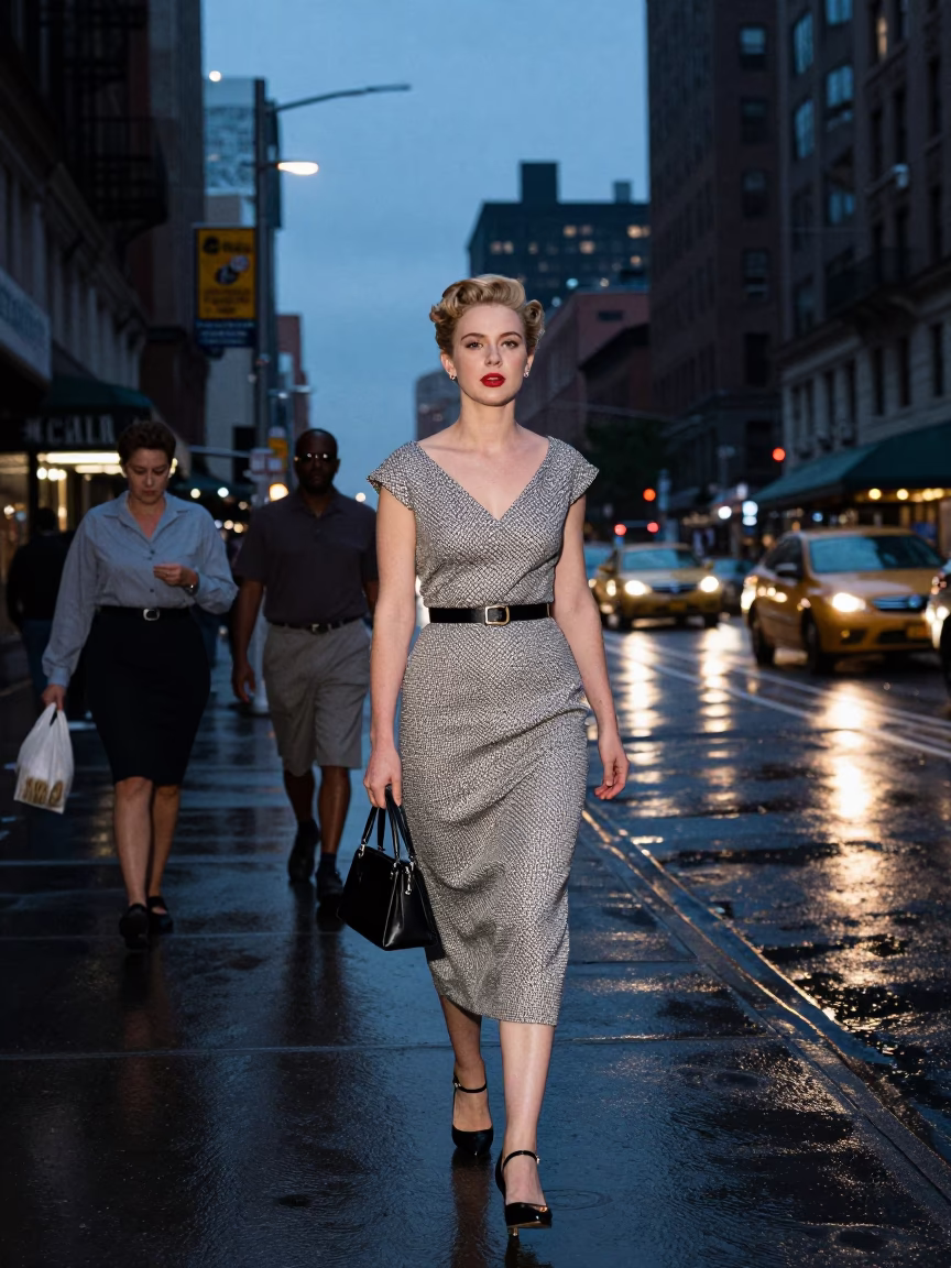 Blue Hour Street Photography of 1950s New York Fashion and Urban Life in in New York, New York, United States