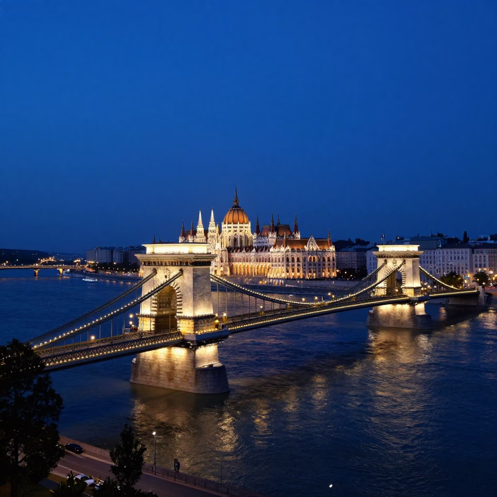 Blue Hour Street Photography of Budapest Hungary Evening Ambiance in in Budapest, Hungary