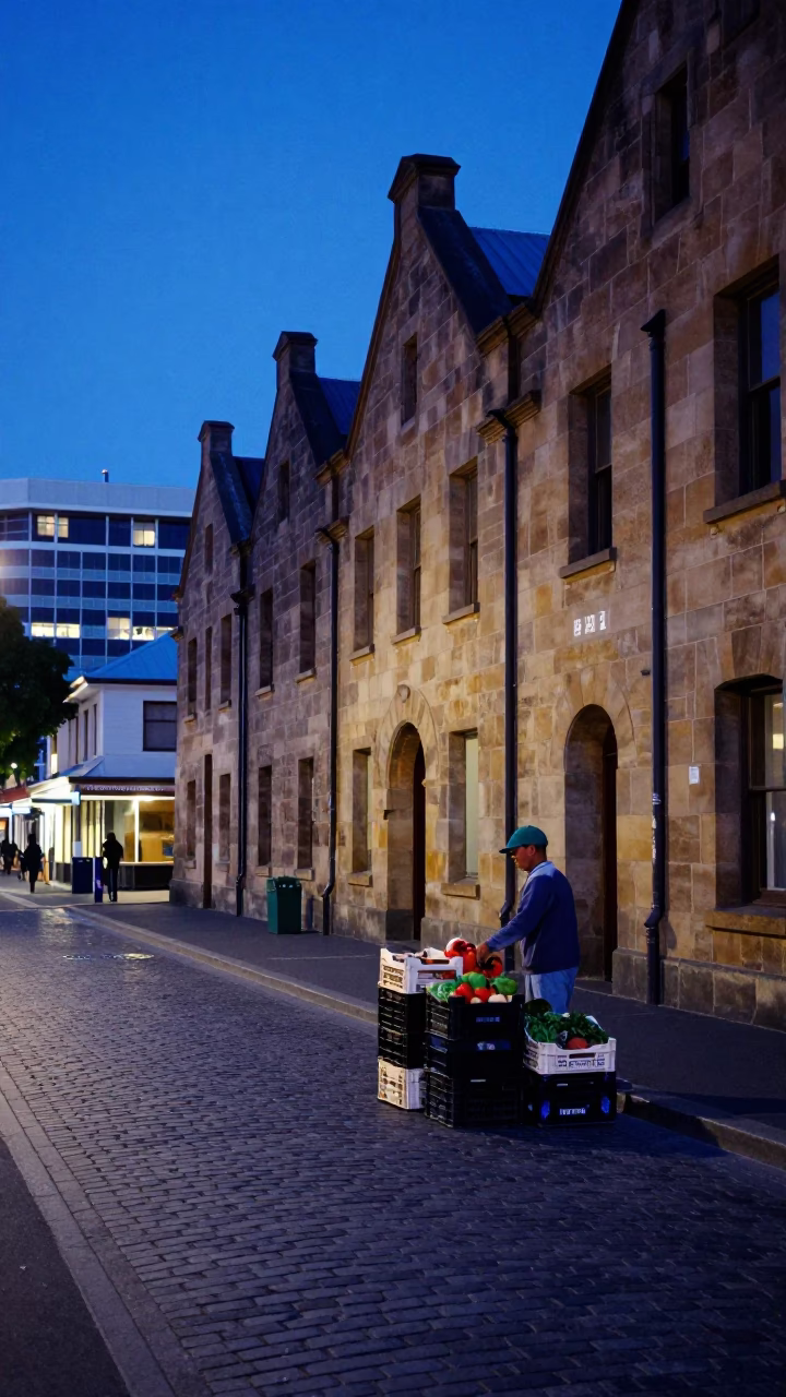 Blue Hour Street Photography of Hobart Tasmania Australia Evening Light in in Hobart, Tasmania, Australia
