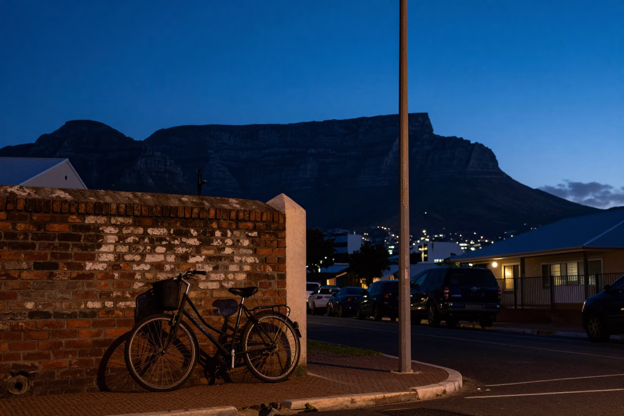 Blue Hour Street Scene Cape Town Table Mountain Silhouette in in Cape Town, South Africa