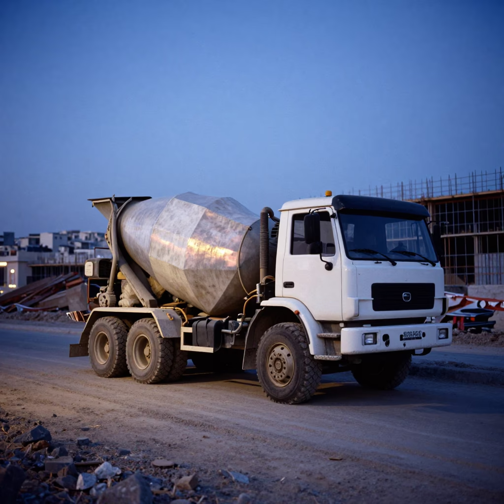 Blue Hour Street Scene in Amman Jordan with Cement Mixer Construction Site in in Amman, Jordan