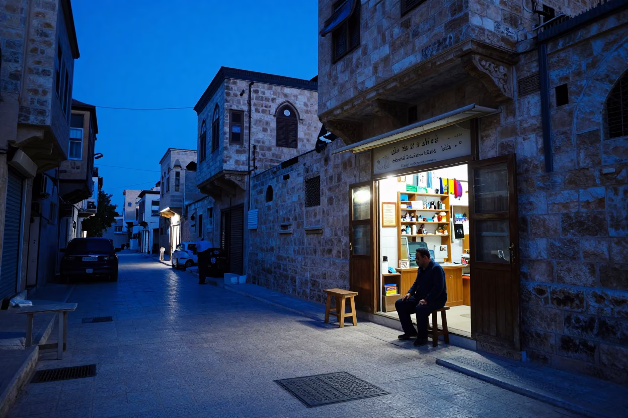 Blue Hour Street Scene in Amman With Lived-In Objects in in Amman, Jordan