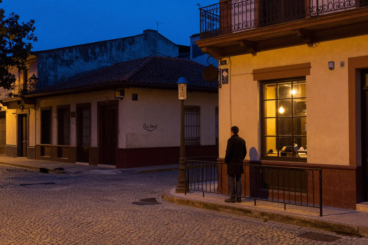 Blue Hour Street Scene in Buenos Aires Argentina with Vintage Details in in Buenos Aires, Argentina