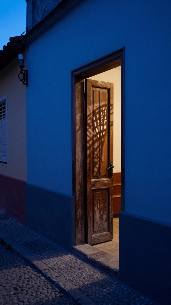 Blue Hour Street Scene in Buenos Aires Argentina with Wicker Shadow on Hinge in in Buenos Aires, Argentina