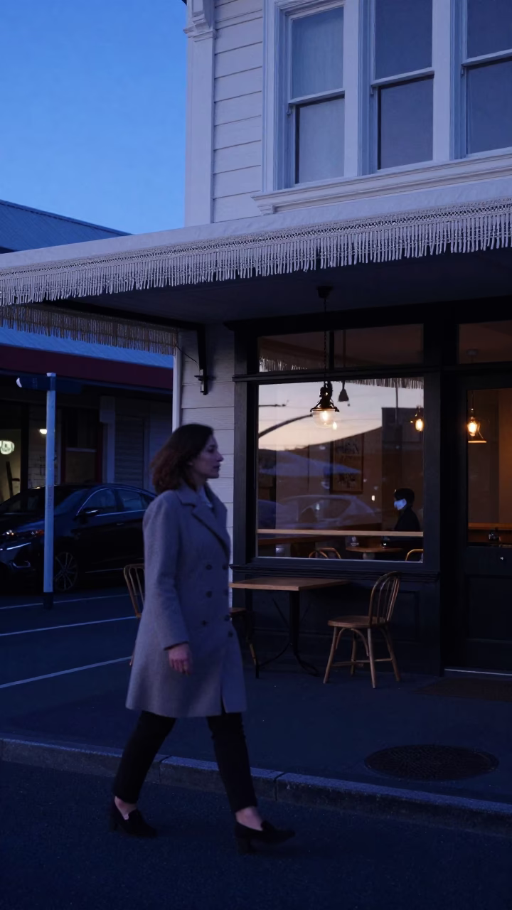 Blue Hour Street Scene in Christchurch New Zealand with Linen Fringe Detail in in Christchurch, New Zealand
