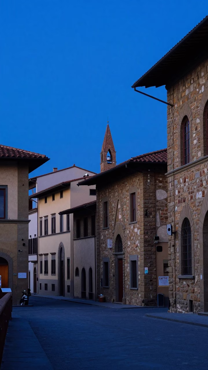 Blue Hour Street Scene in Florence Italy with Traditional Architecture and Evening Ambience in in Florence, Italy