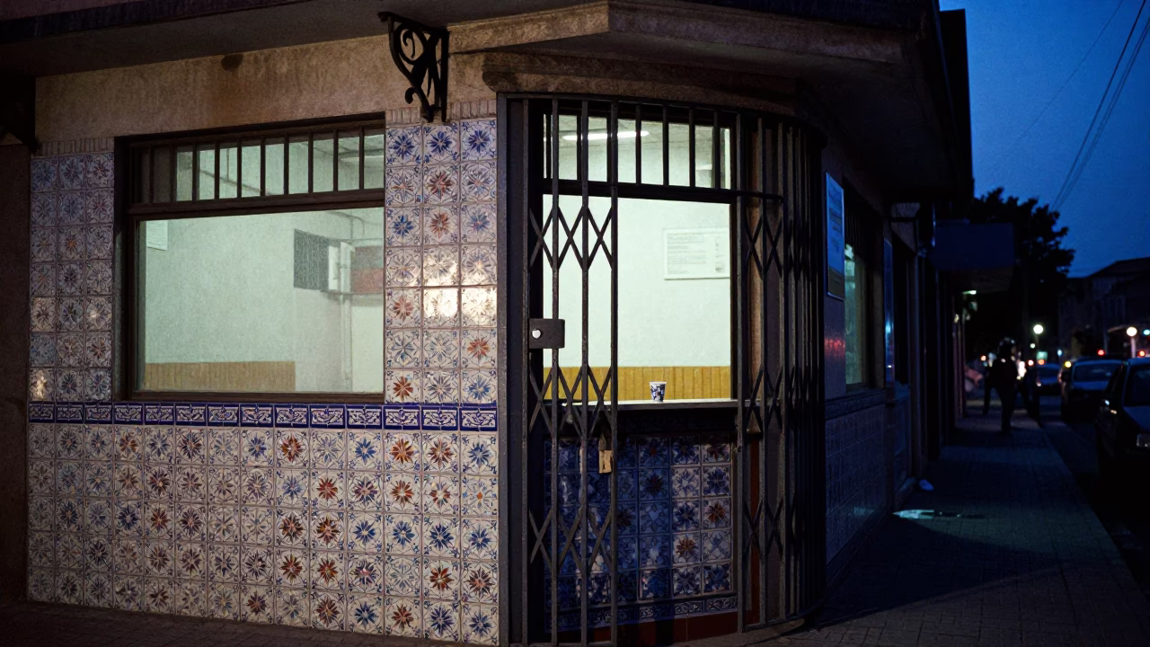 Blue Hour Street Scene in Johannesburg with Ceramic Tiles and Window Light in in Johannesburg, South Africa