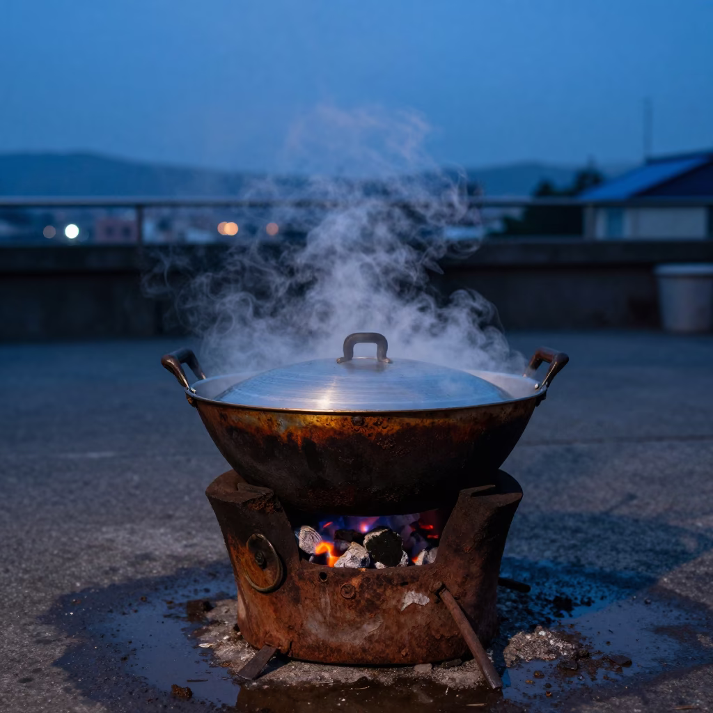 Blue Hour Street Scene in Kaohsiung Taiwan with Cooking Pot and Rust in in Kaohsiung, Taiwan