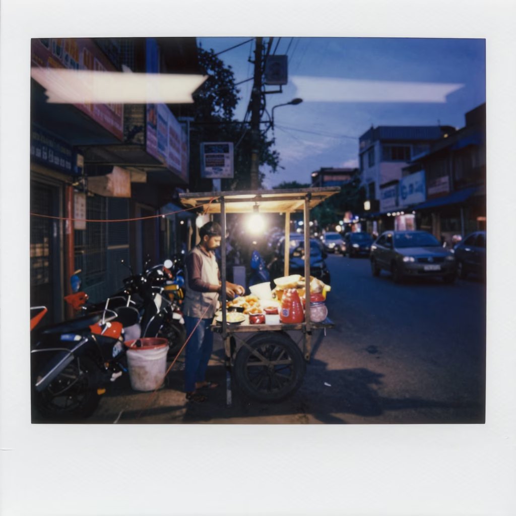 Blue Hour Street Scene in Kolkata India with Twine and Urban Life in in Kolkata, India