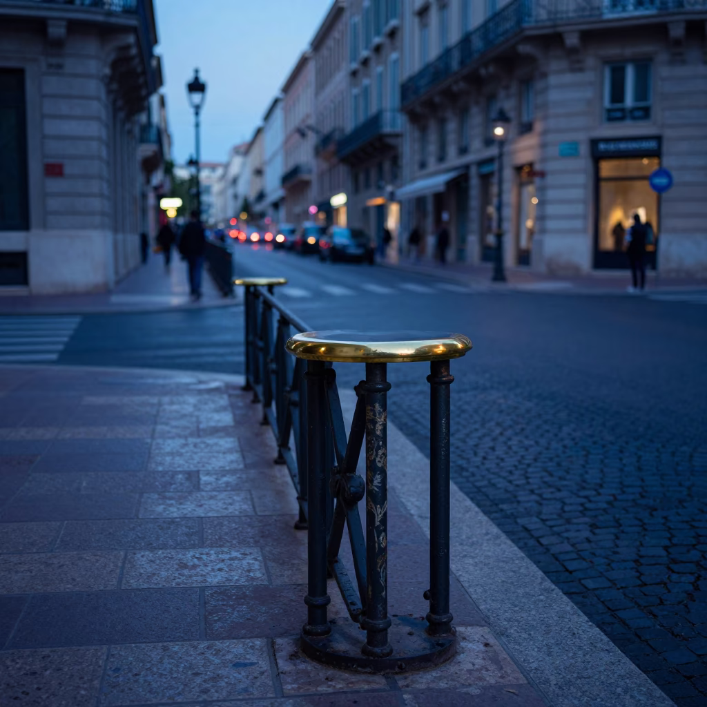 Blue Hour Street Scene in Marseille France with Brass Details and Urban Life in in Marseille, France