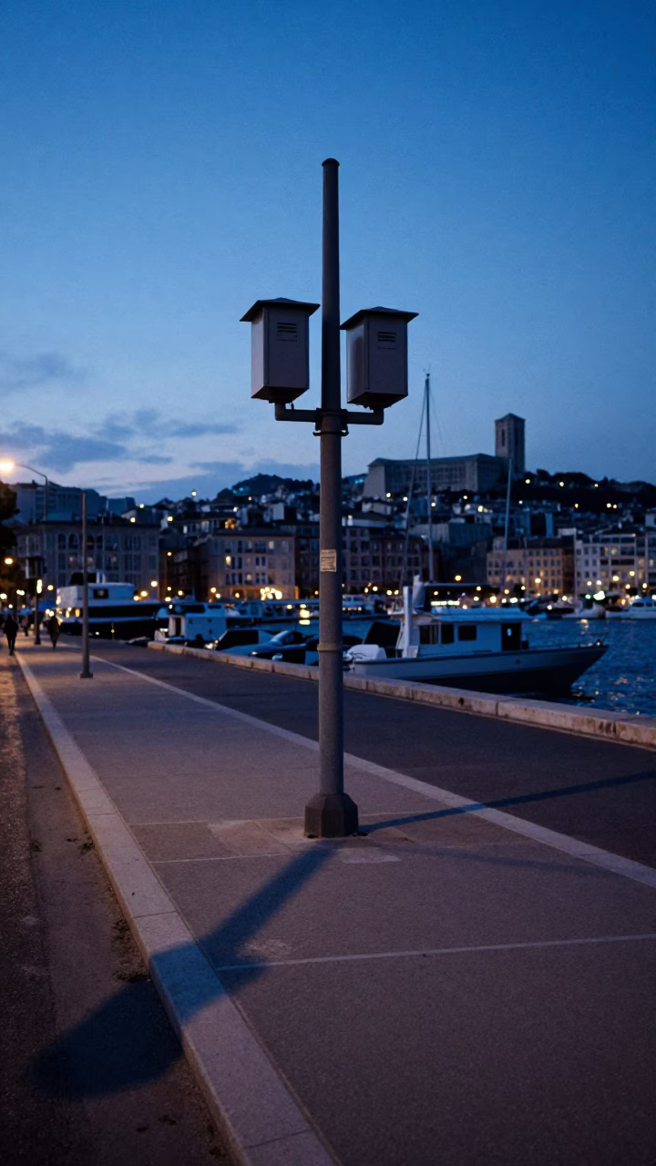 Blue Hour Street Scene in Marseille France with Substation and Urban Details in in Marseille, France