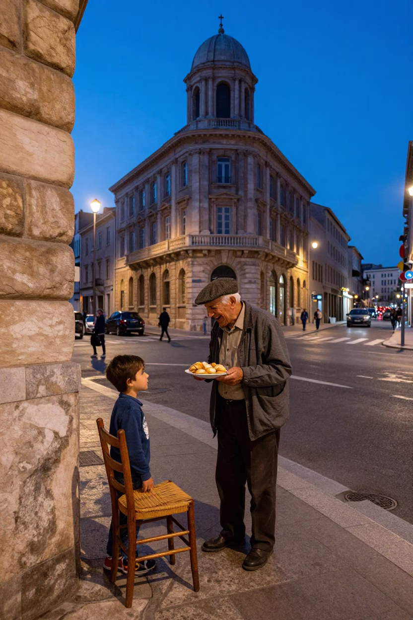 Blue Hour Street Scene in Marseille France with Vintage Details in in Marseille, France