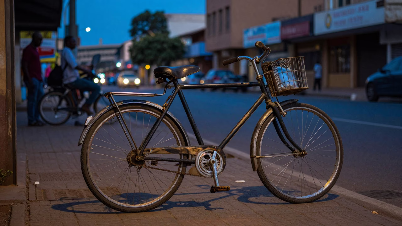 Blue Hour Street Scene in Nairobi Kenya with Bicycle and Urban Details in in Nairobi, Kenya