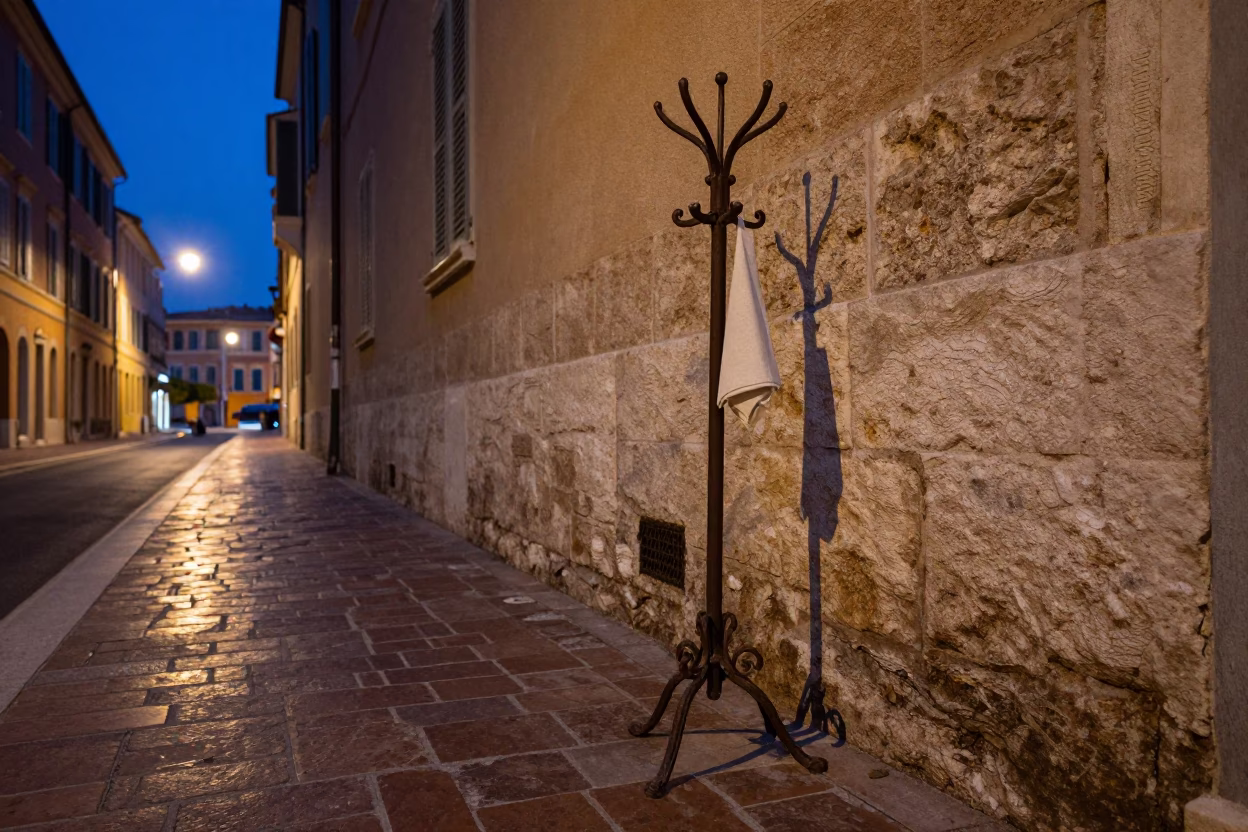Blue Hour Street Scene in Nice France with Coat Stand and Linen Napkin in in Nice, France
