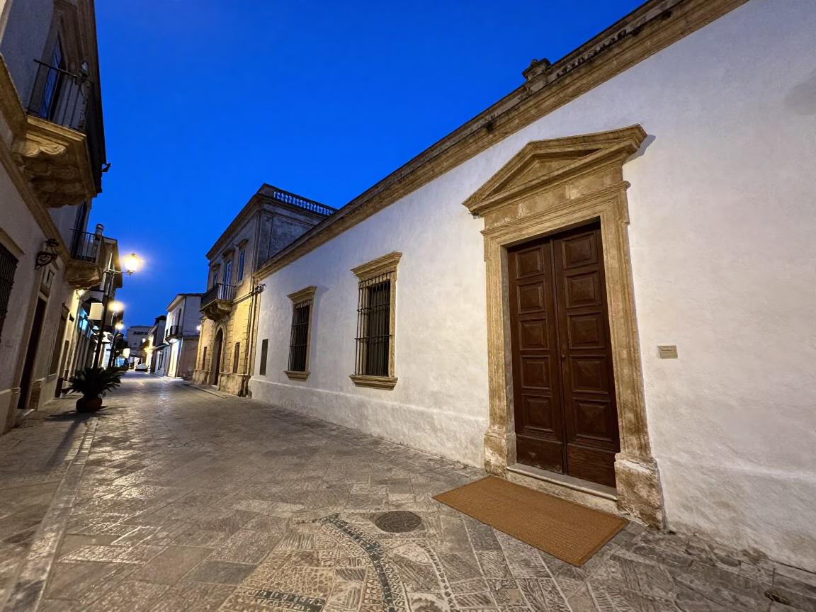 Blue Hour Street Scene in Palermo Italy with Doormat and Historic Architecture in in Palermo, Italy