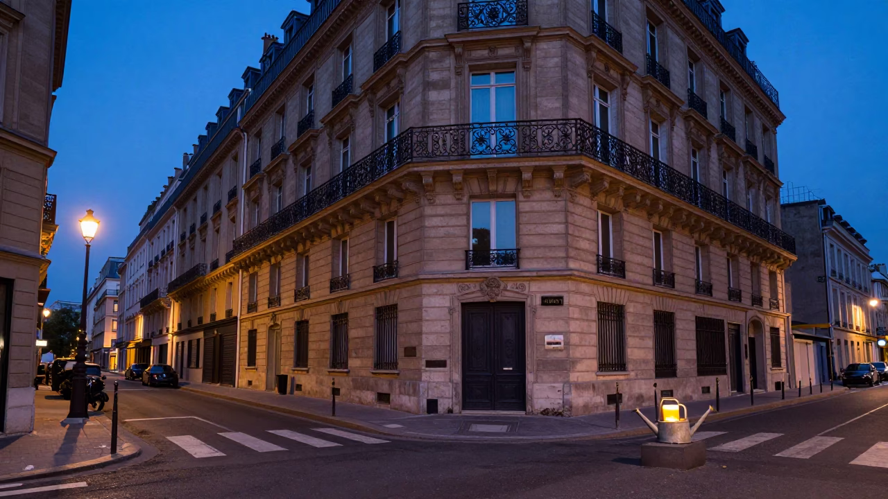 Blue Hour Street Scene in Paris France with Watering Jug and Candle Holder in in Paris, France