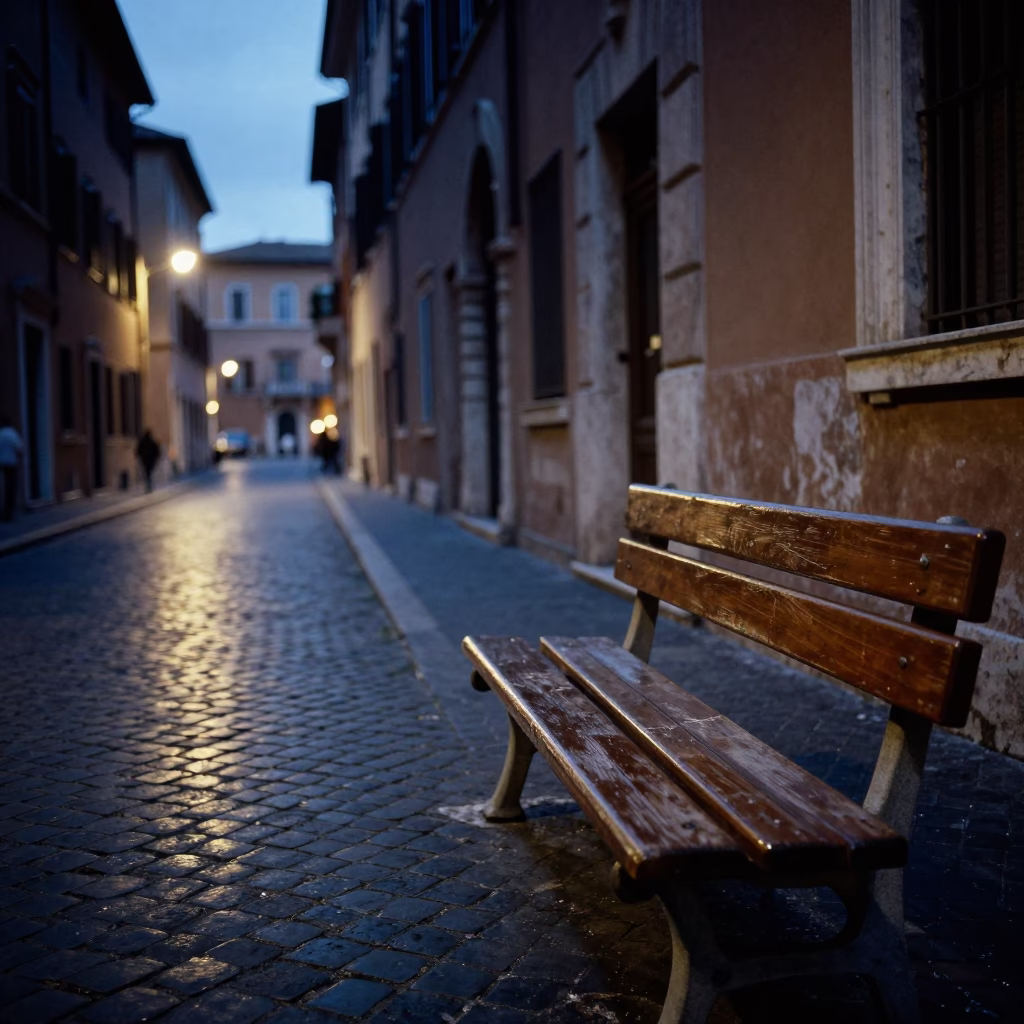Blue Hour Street Scene in Rome Italy with Vintage Fashion and Local Details in in Rome, Italy