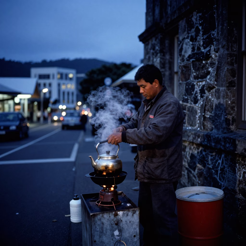 Blue Hour Street Scene in Wellington New Zealand With Tea Kettle in in Wellington, New Zealand